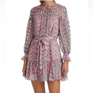 SALONI $550 Pixie Silk Chiffon Mini Dress in Carnation Pink US 4 Flaw